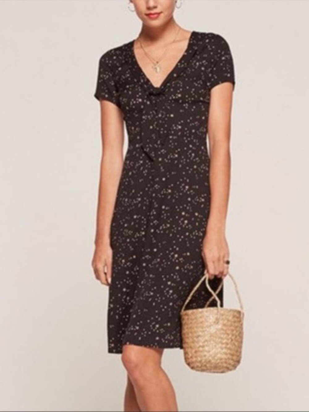 Reformation Black Celestial Galaxy Tie Midi Dress US 4